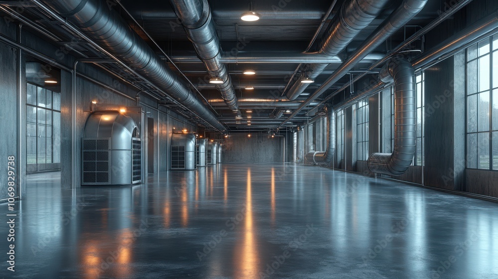 Modern Air Conditioning Ductwork in Industrial Setting Modern Air Conditioning Ductwork in Industrial Setting
