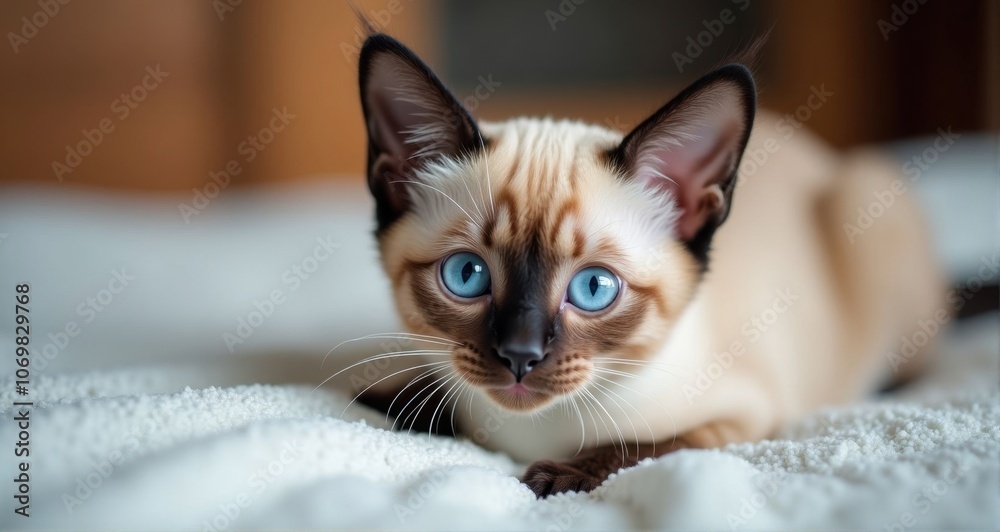 Curious Siamese kitten with bright blue eyes Curious Siamese kitten with bright blue eyes