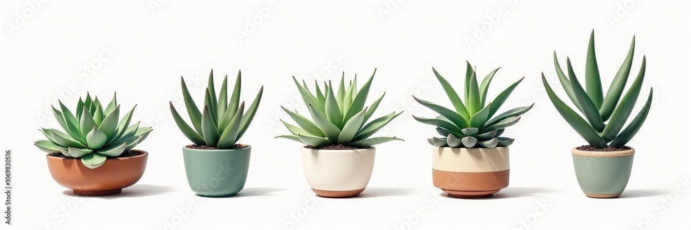 A stylish arrangement of five potted succulents showcasing their unique shapes and vibrant green tones, perfect for interior design, gardening, or lifestyle projects. A stylish arrangement of five potted succulents showcasing their unique shapes and vibrant green tones, perfect for interior design, gardening, or lifestyle projects.