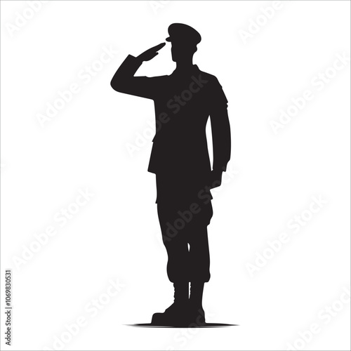 vector silhouette of army military with machine guns a army soildier stand and salute position, vector silhouette isolated