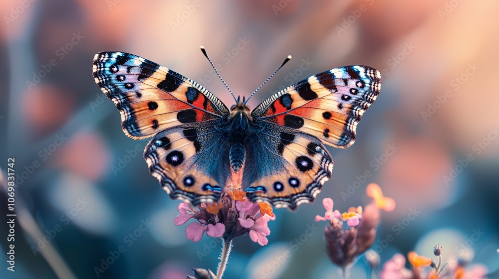 Obraz premium Colorful Butterfly on Pink Flower.