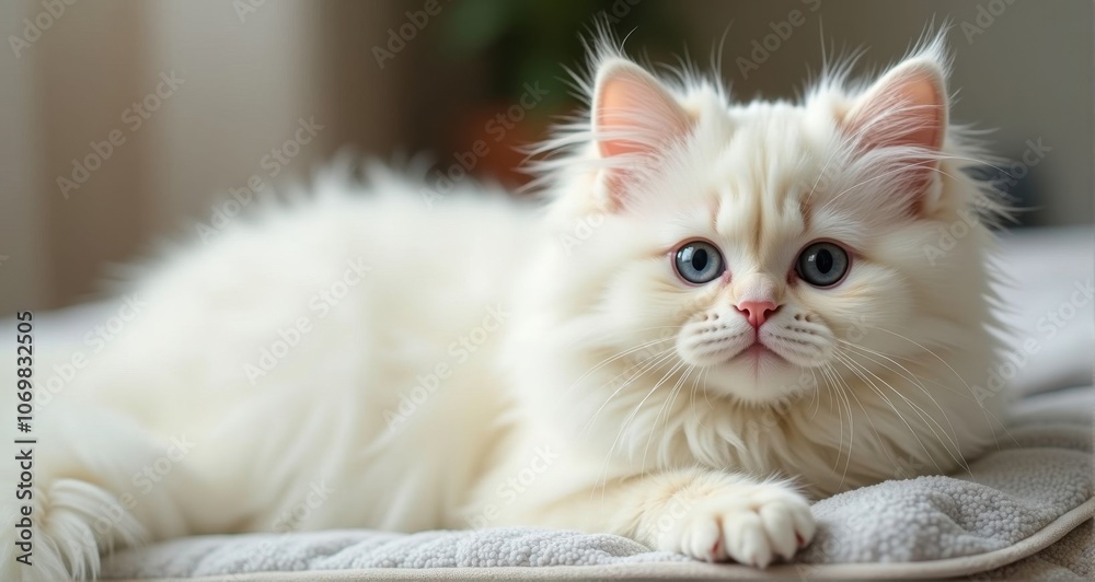 Fluffy white kitten with blue eyes Fluffy white kitten with blue eyes