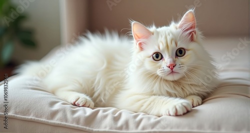 Fluffy white cat relaxing indoors