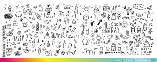 Collection of hand drawn cute doodles,Doodle children drawing,Sketch set of drawings in child style,Funny Doodle Hand Drawn,Page for coloring, cute animal hand drawn, cute Doodle