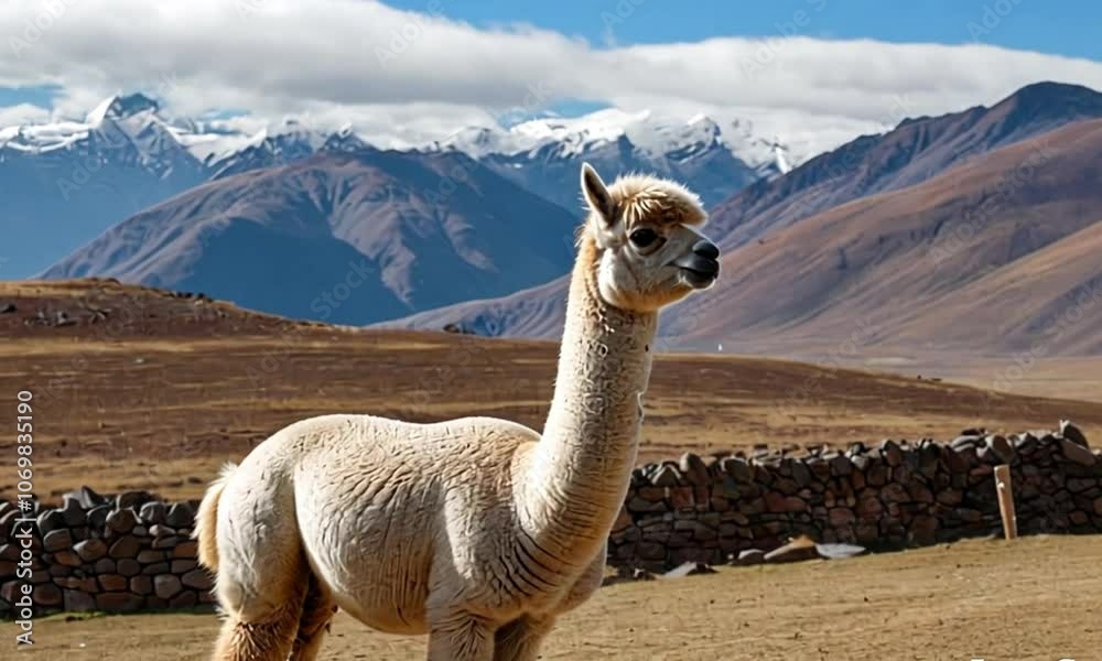A llama or alpaca on a high mountain plateau