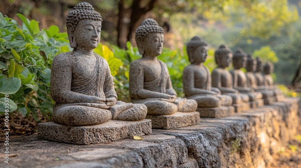 Fototapeta premium Aligned Buddha Stone Statues at Wat Xieng Thong