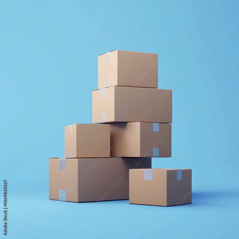 Stacked Cardboard Boxes on Blue Background Stacked Cardboard Boxes on Blue Background