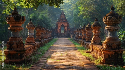 Serene Tree-Lined Path to Ancient Wat in Champasak photo