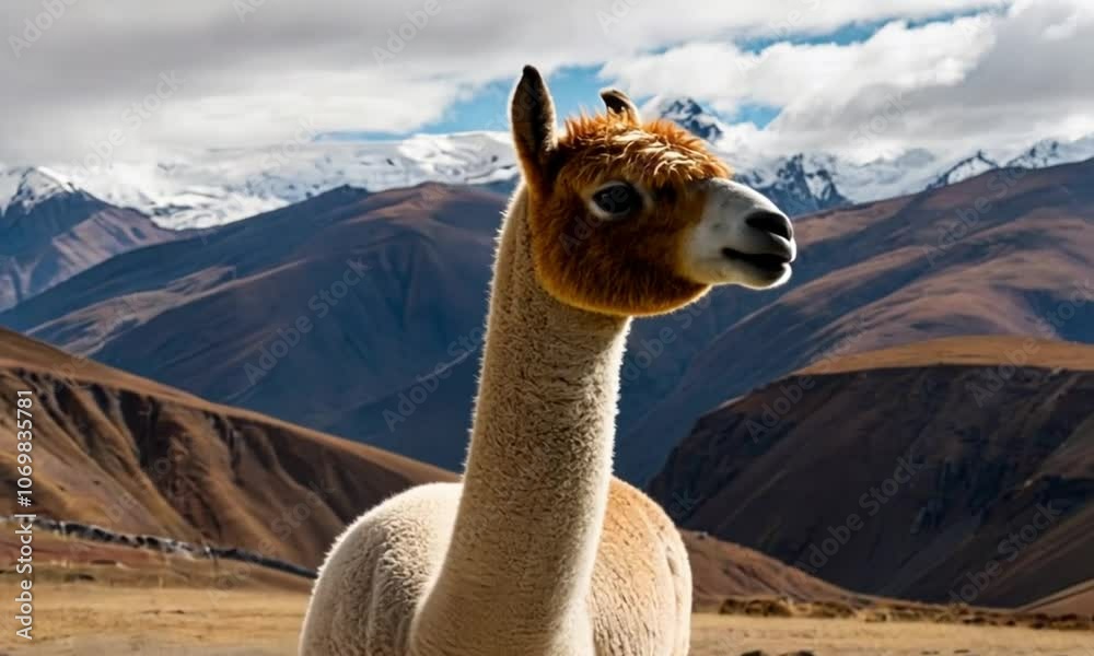 A llama or alpaca on a high mountain plateau