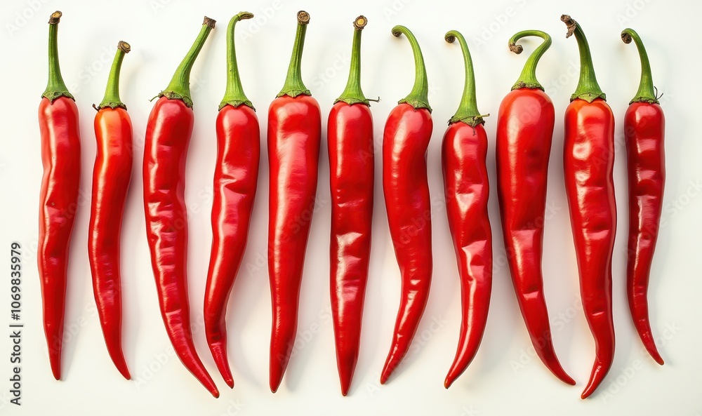 Fresh red chili peppers arranged neatly, showcasing their vibrant color and unique shapes. Perfect for culinary, health, or food-related projects. Fresh red chili peppers arranged neatly, showcasing their vibrant color and unique shapes. Perfect for culinary, health, or food-related projects.