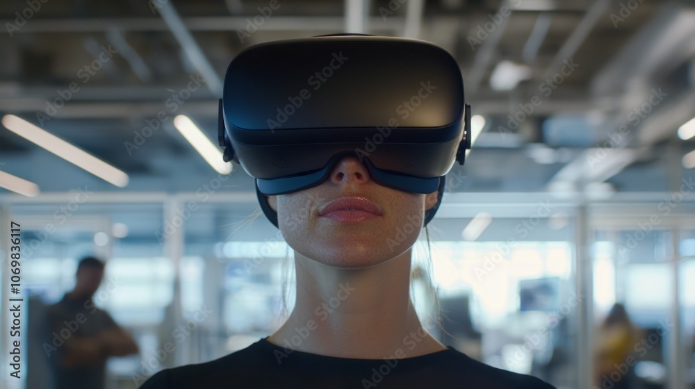 Leading Innovation: Female Tech Leader in VR Goggles Showcasing Product to Startup Team Leading Innovation: Female Tech Leader in VR Goggles Showcasing Product to Startup Team