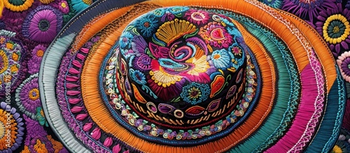 Colorful sombrero with intricate embroidery and vibrant patterns, festival atmosphere