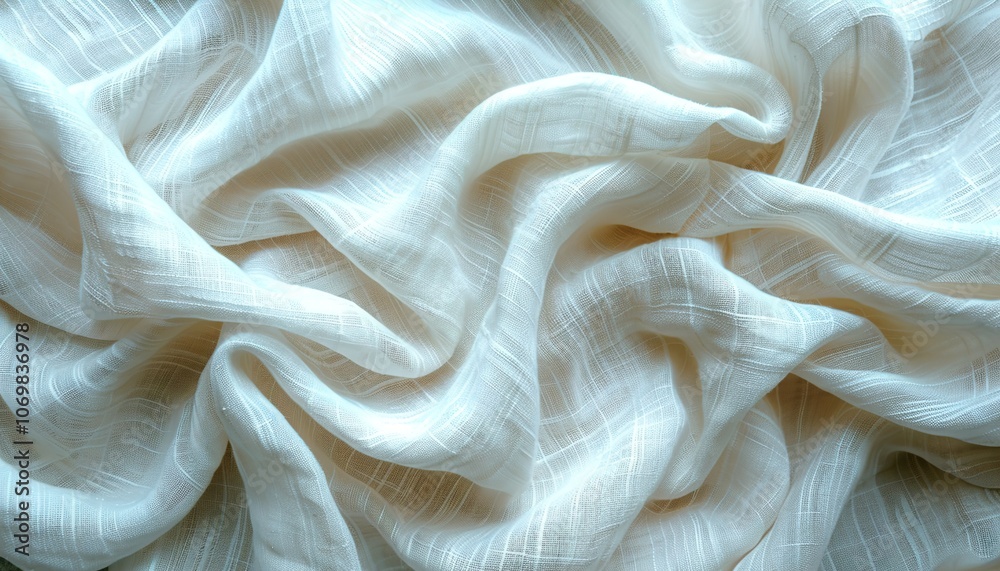 White crumpled linen fabric texture background. White crumpled linen fabric texture background.