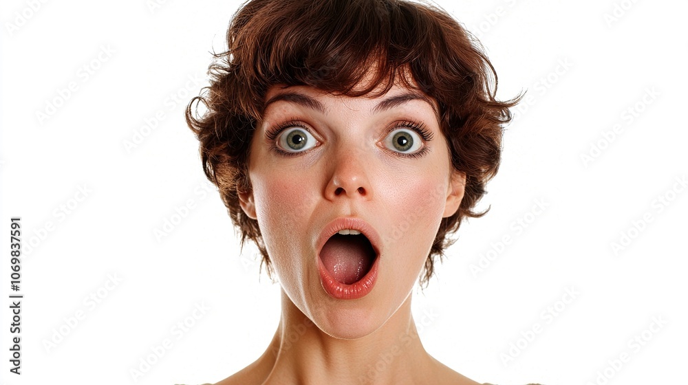Shocked Woman Expressing Surprise in Studio Setting Shocked Woman Expressing Surprise in Studio Setting