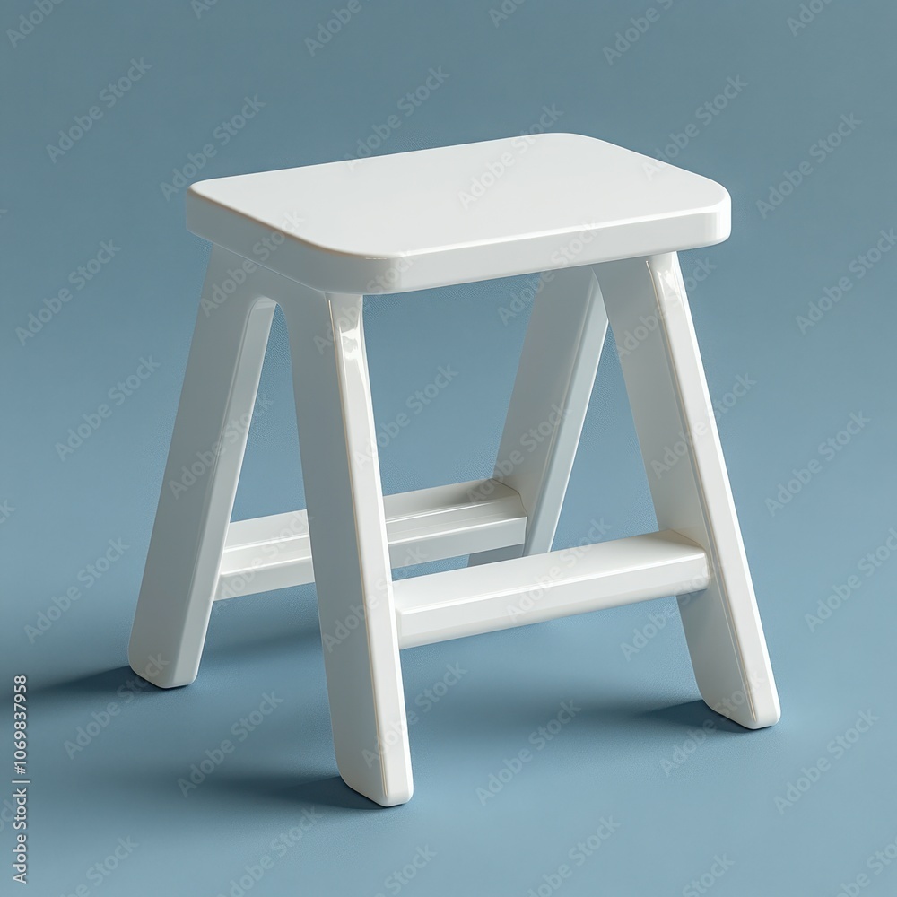 Simple and Versatile White Wooden Stool on Minimalist Blue Background Simple and Versatile White Wooden Stool on Minimalist Blue Background