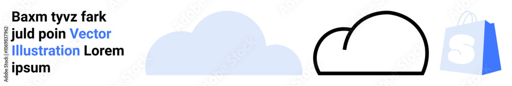 Two cloud icons and a shopping bag. Ideal for technology, cloud storage, online shopping, e-commerce, design elements. Landing page Two cloud icons and a shopping bag. Ideal for technology, cloud storage, online shopping, e-commerce, design elements. Landing page