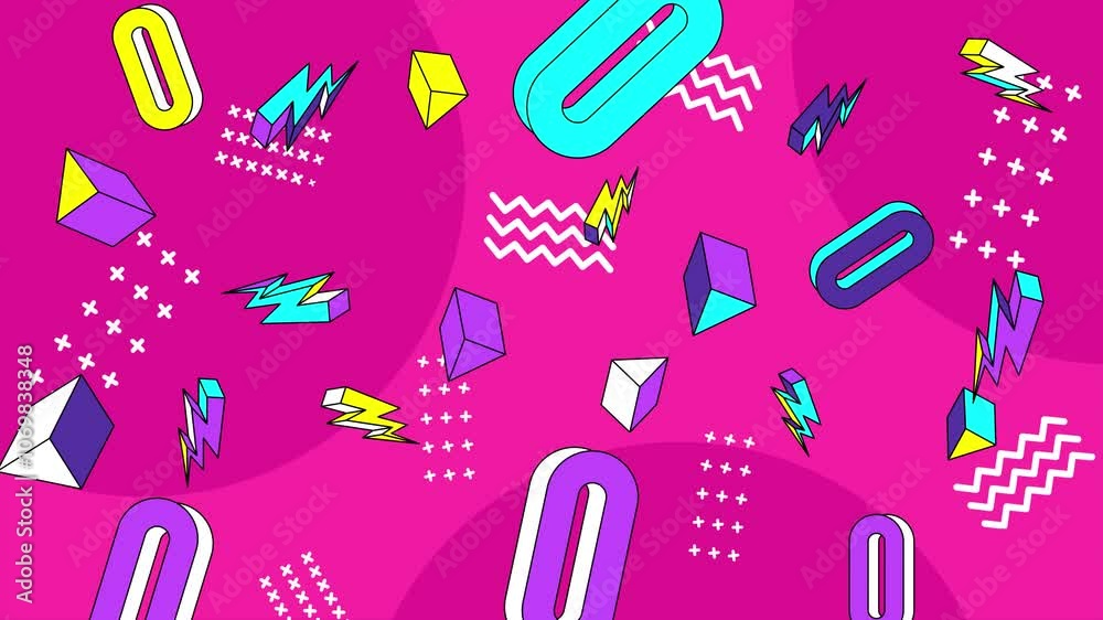 pink background with abstract colorful geometric forms and patterns seamless 4k video background motion pop art design