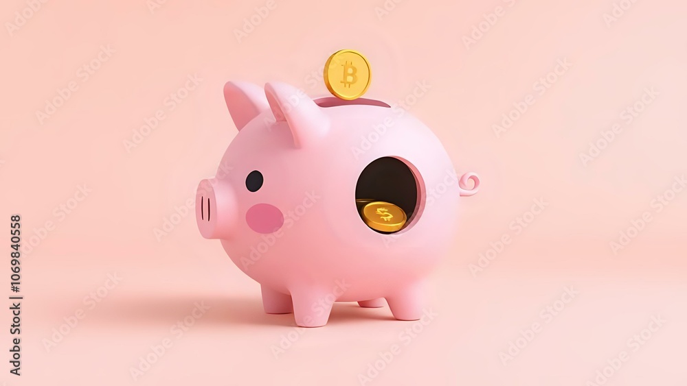 Digital Piggy Bank Icon with Coin Slot on Pastel Background for Crypto Savings Concept Digital Piggy Bank Icon with Coin Slot on Pastel Background for Crypto Savings Concept