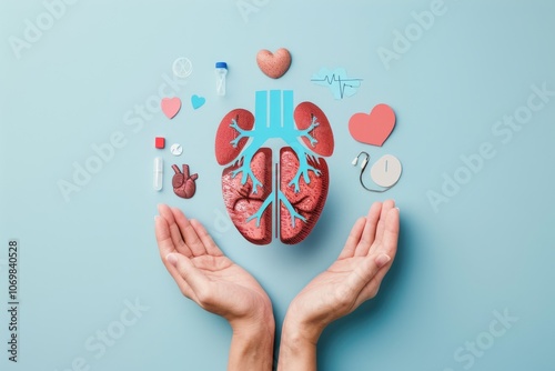 Human organ donation and transplantation concept with paper symbols.