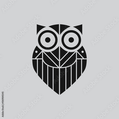 The logo combines minimalist and geometric concepts to symbolize the owl animal in an abstract form. The use of symmetrical lines and shapes creates an impression of intellect, wisdom and calm.