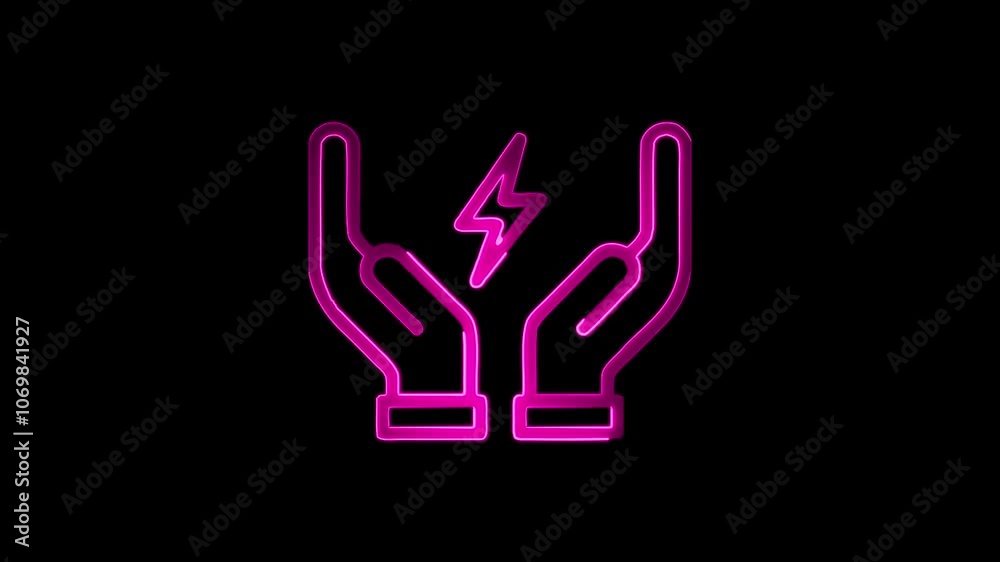 Neon Blue Hands Holding Lightning Bolt Icon Neon Blue Hands Holding Lightning Bolt Icon