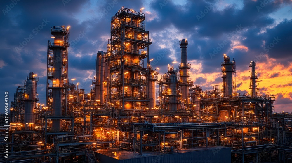 Industrial Refinery at Sunset with Natural Light Effects Industrial Refinery at Sunset with Natural Light Effects