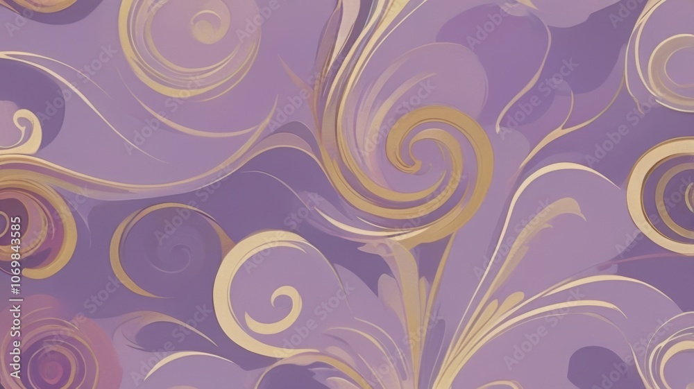 A backdrop of pastel purples and soft gold accents creating an elegant and whimsical floral pattern A backdrop of pastel purples and soft gold accents creating an elegant and whimsical floral pattern