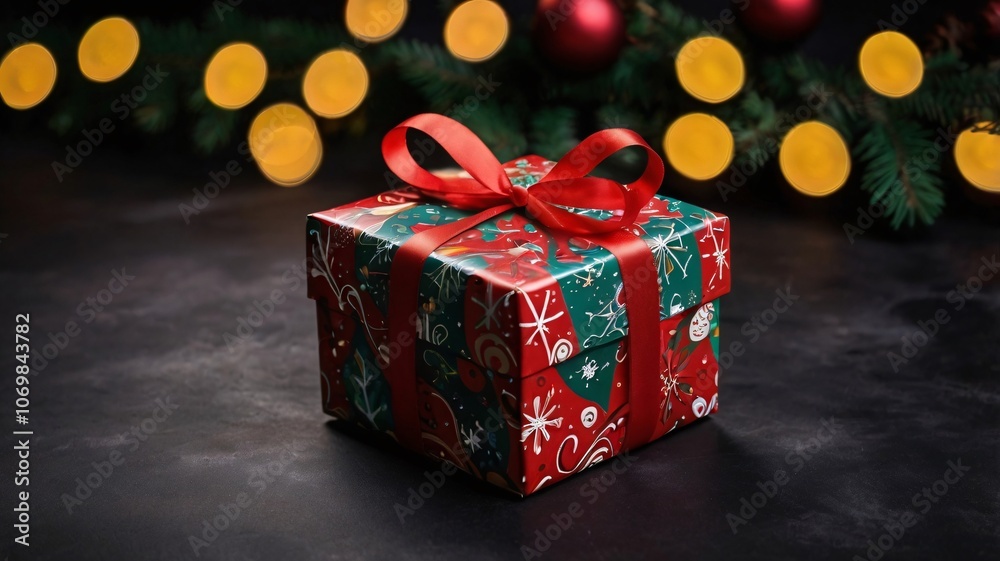 winter holiday giftbox with christmas ribbon and a festive celebration theme with copy space winter holiday giftbox with christmas ribbon and a festive celebration theme with copy space