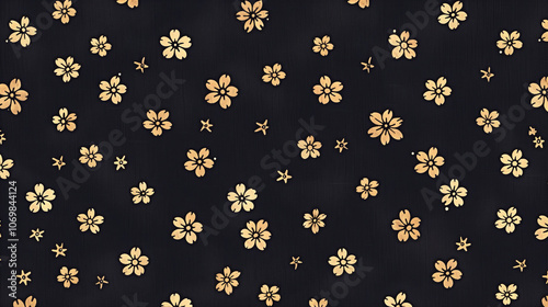 Dark indigo fabric with delicate floral pattern in traditional handmade style