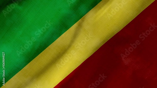 Republiic of the congo flag waving background with real fabric texture