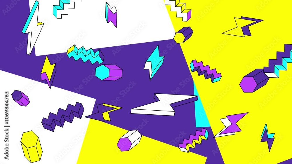 dynamic geometric shapes and colorful patterns in a modern abstract backdrop seamless 4k video background motion pop art design