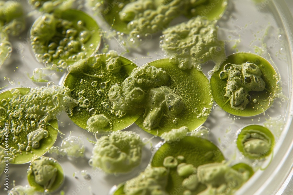 Obraz premium Green algae growing in a dish. AI.