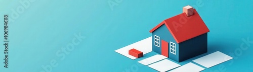 Artistic view of a house with paperwork around it labeled Credit Requirement