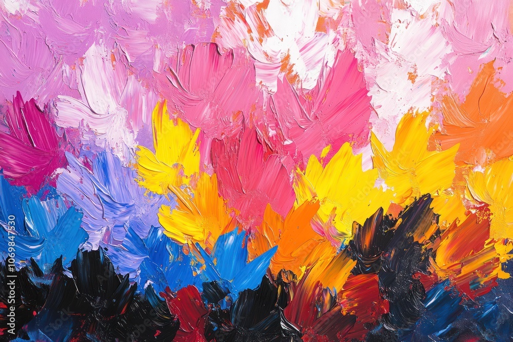 Vibrant Oil Painting Texture with Colorful Brushstrokes on Canvas Vibrant Oil Painting Texture with Colorful Brushstrokes on Canvas