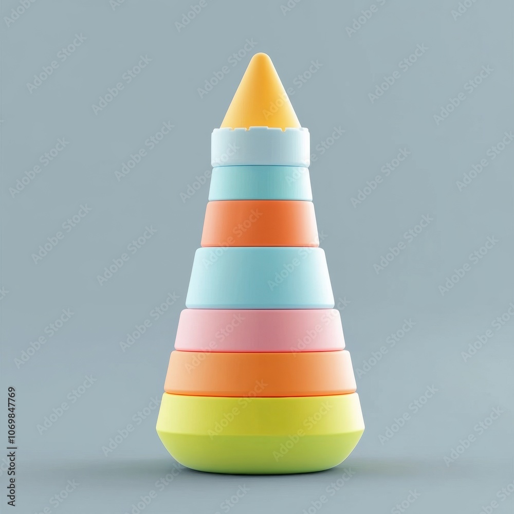Colorful Stacking Toy Pyramid on a Gray Background Colorful Stacking Toy Pyramid on a Gray Background