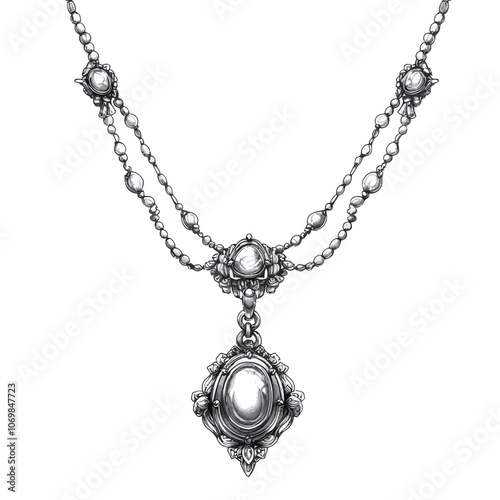 Silver necklace isolated on white background. 3d rendering. Computer digital drawing. 