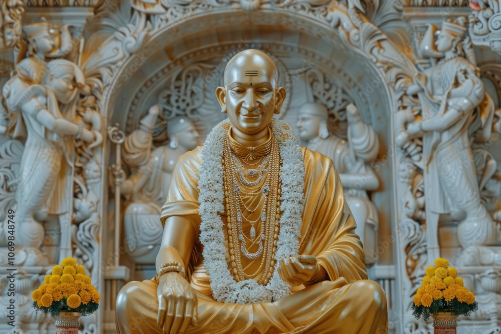 Fototapeta premium Golden Saint Ramanuja Statue Of Equality in Hyderabad.