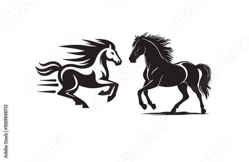 horse silhouette vector outline logo design illustration