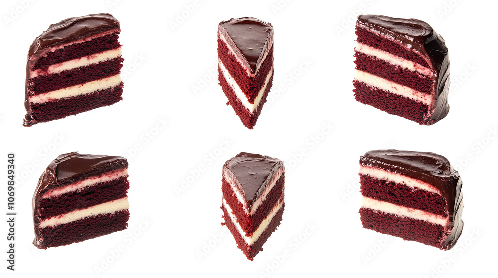 Fototapeta premium Slices of Red Velvet Cake Arranged on a Transparent Background Generative AI
