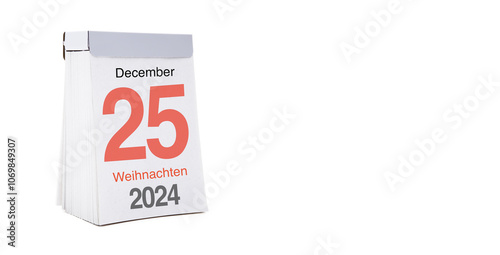 Kalenderblatt Weihnachtsfeiertag vor weissem Hintergrund