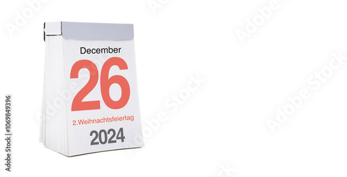 Kalenderblatt Weihnachtsfeiertag vor weissem Hintergrund