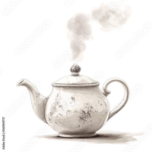 Tea pot with steam on a white background. Vector illustration 