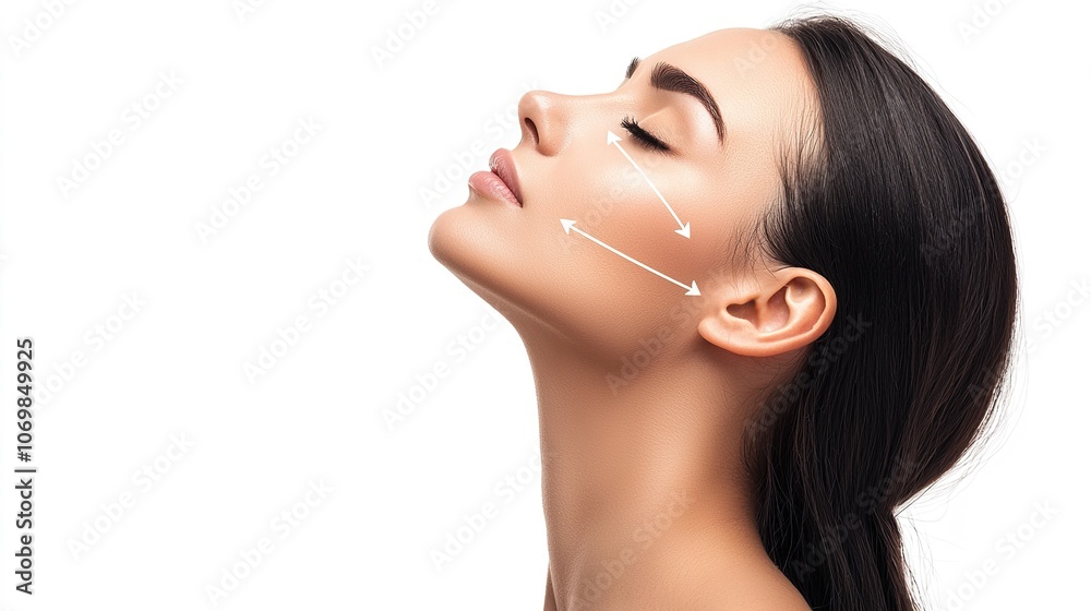 Woman Showcasing Facial Beauty in Studio Setting Woman Showcasing Facial Beauty in Studio Setting