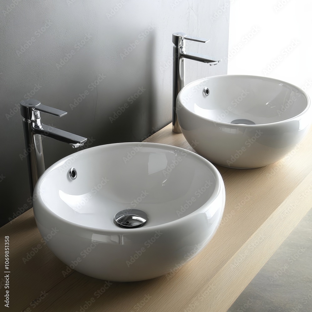 Fototapeta premium White bathroom sinks