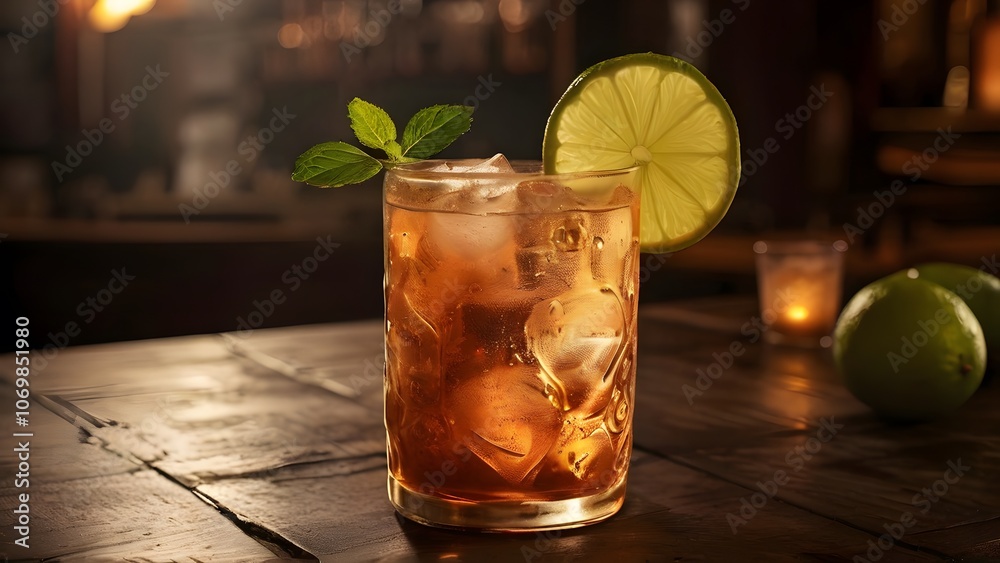 Moscow Mule Cocktail on the Bar Counter: Classic Vodka Drink with Ginger Beer and Lime Moscow Mule Cocktail on the Bar Counter: Classic Vodka Drink with Ginger Beer and Lime