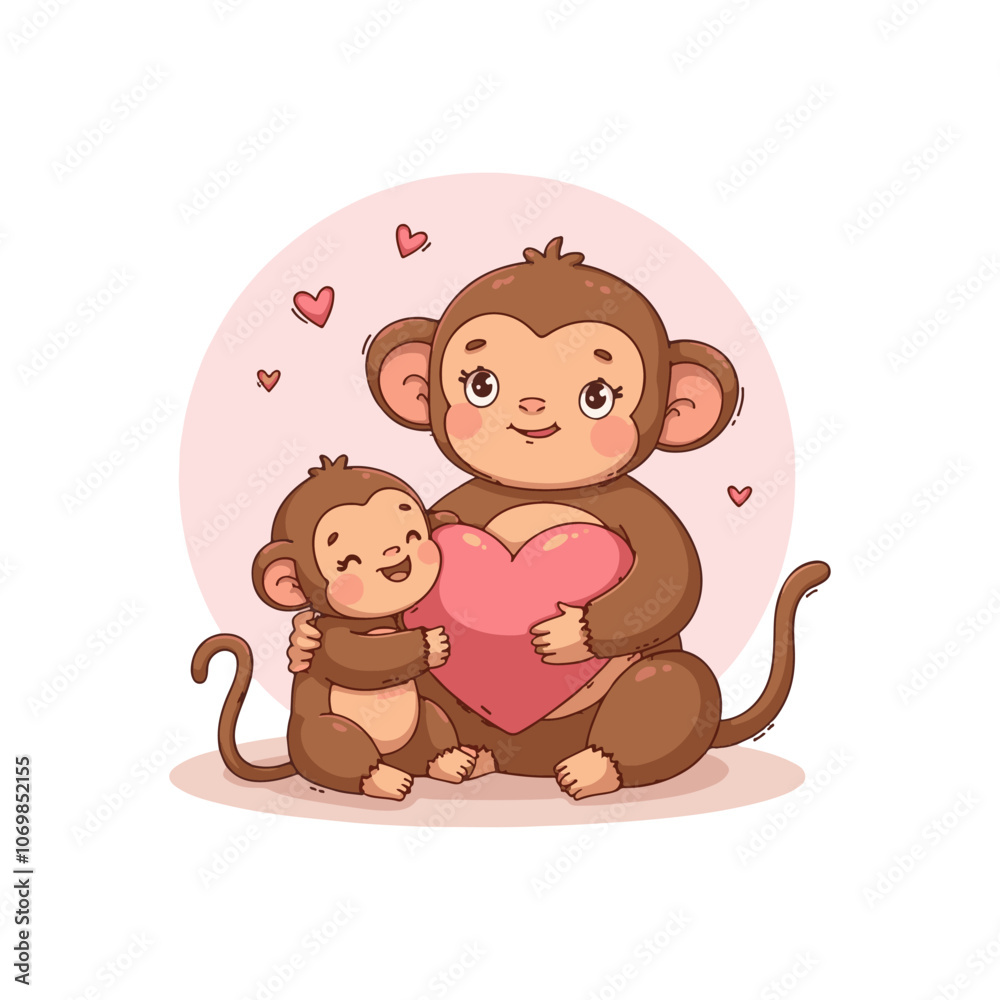 Cute lovely monkey vector illustration. happy Monkey  family cartoon artwork. mom and baby monkey vector