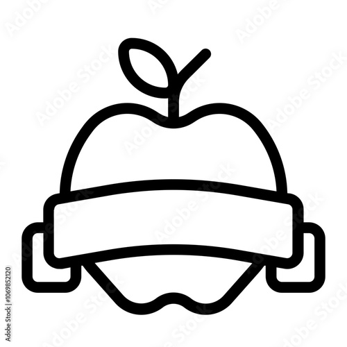 Apple With Ribbon Line Icon