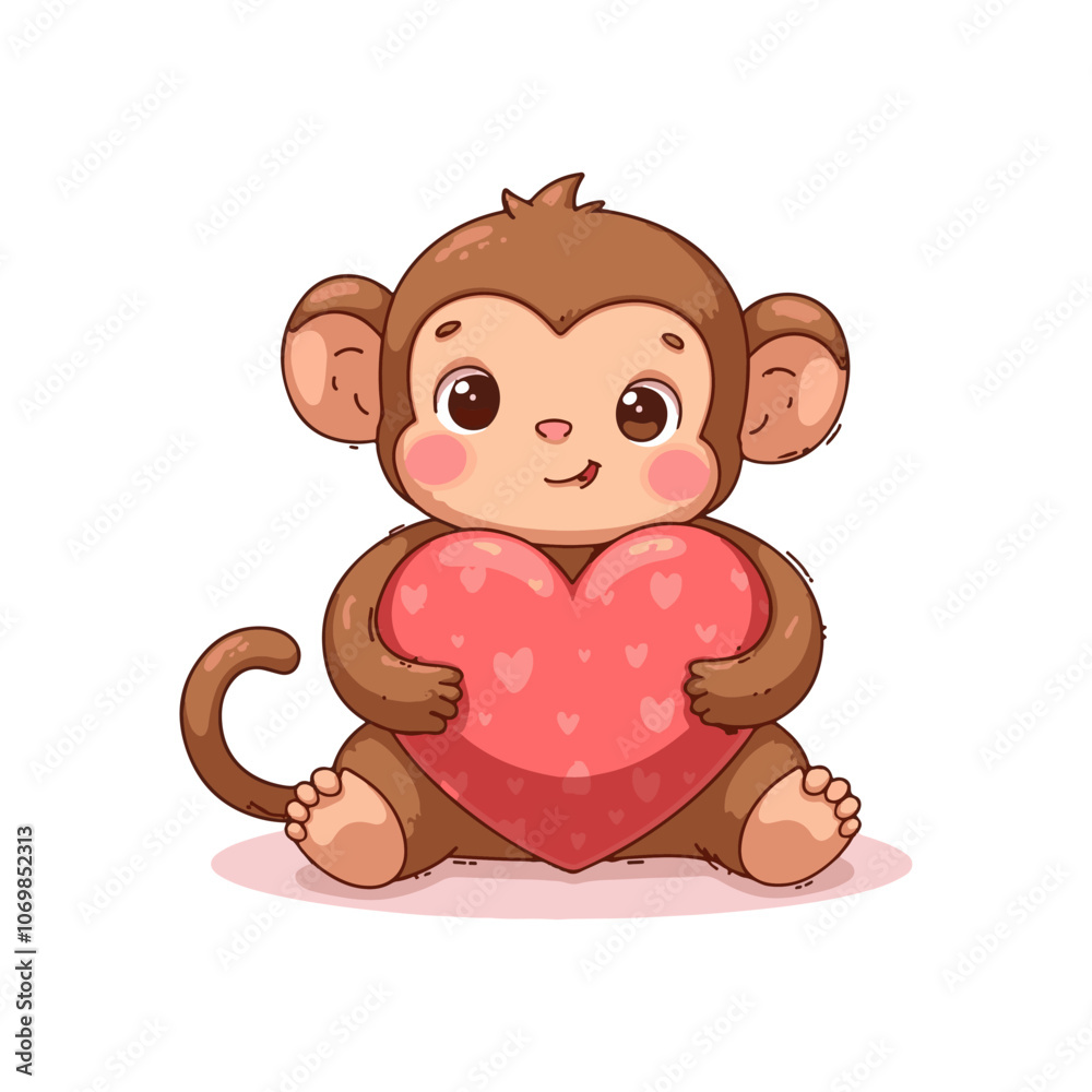 Obraz premium Cute lovely monkey vector illustration. happy Monkey cartoon artwork.