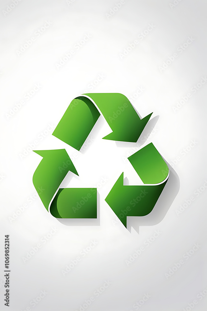Fototapeta premium Minimalistic icon of a recycling symbol representing sustainability and environmental protection on white background.