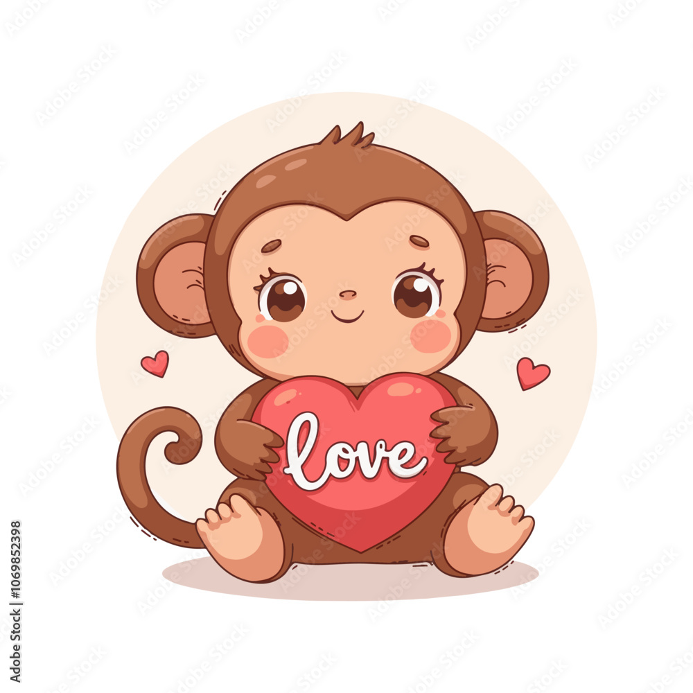 Cute lovely monkey vector illustration. happy Monkey cartoon artwork. monkey kid with love sign Cute lovely monkey vector illustration. happy Monkey cartoon artwork. monkey kid with love sign